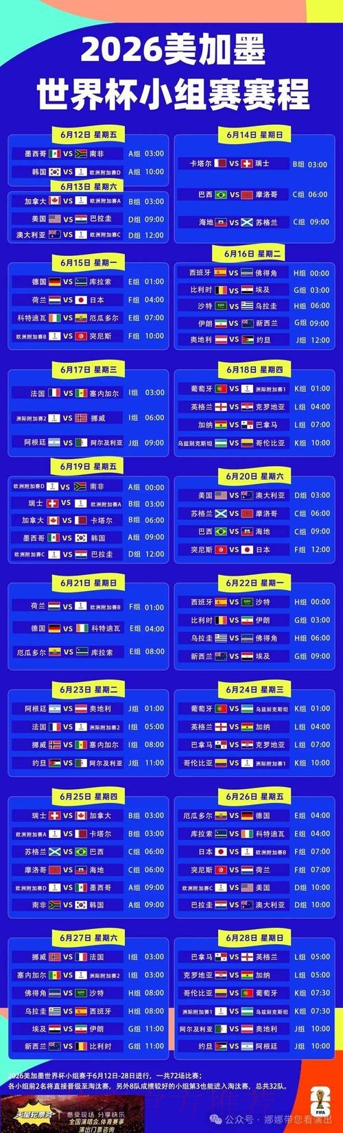 2026世界杯每日赛程官方发布比赛时间表实时查看 2026世界杯每日赛程官方发布比赛时间表实时查看